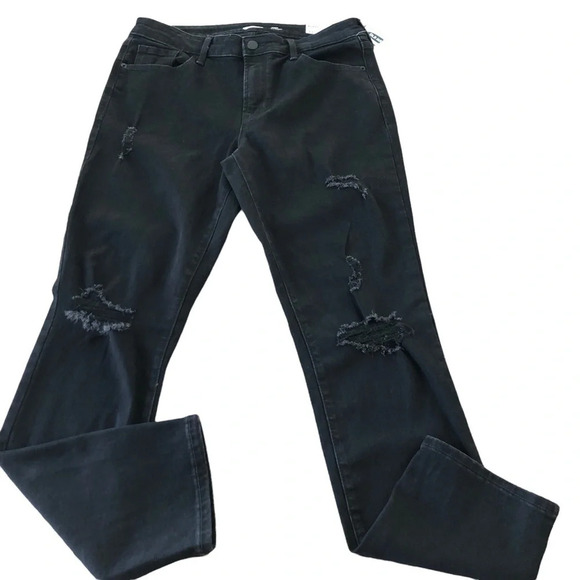NWT Old Navy Size 10 Power Slim Straight Black Jeans Mid Rise Ripped Knees New - Picture 2 of 8
